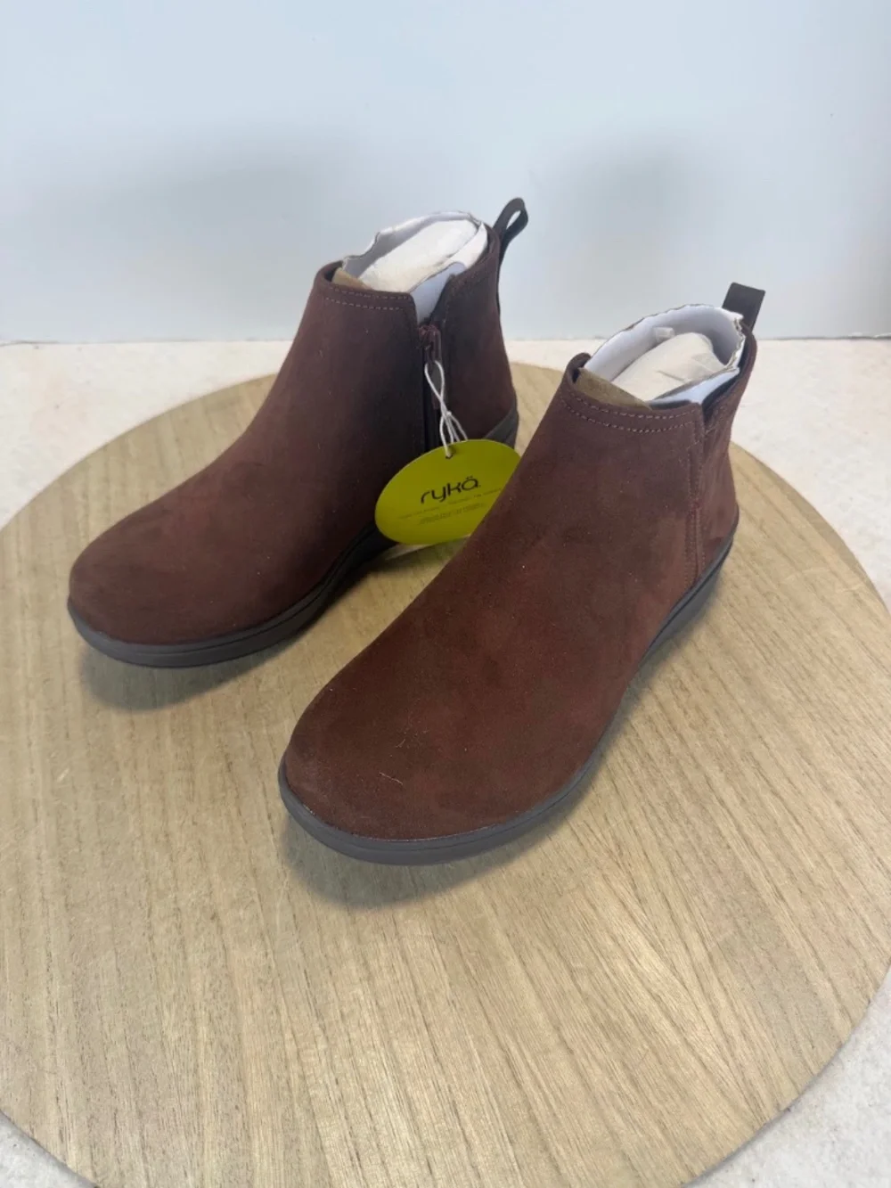 Ryka Women’s 6M Brown Suede Ankle Boots Side Zip Ryka Repel Water Resistant NWT